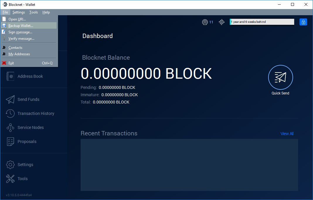 Starting the backup process in Blocknet