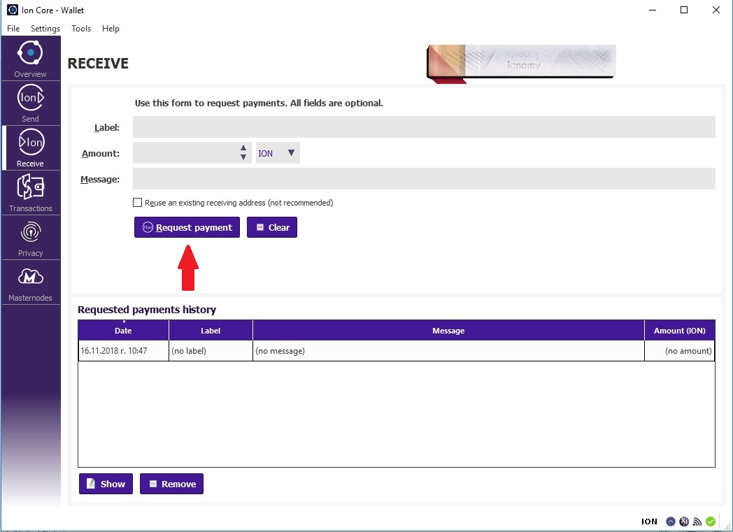 Generating a wallet address in ION