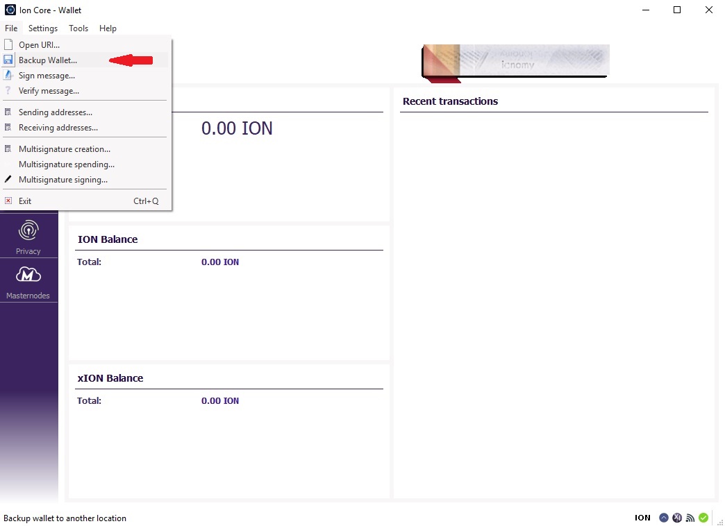 Creating a backup of your ION wallet