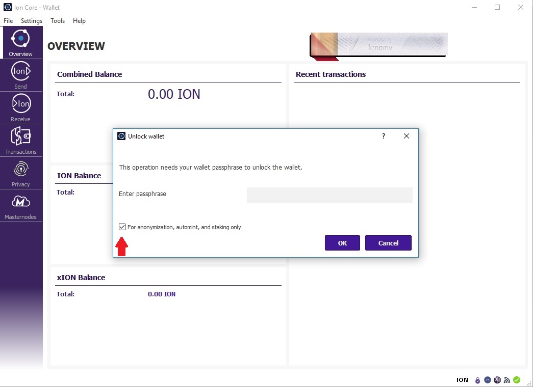 Unlocking your ION wallet for staking