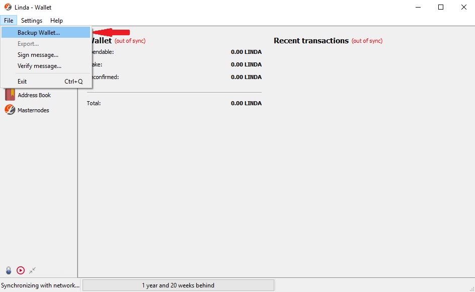 Performing a backup of your Linda wallet