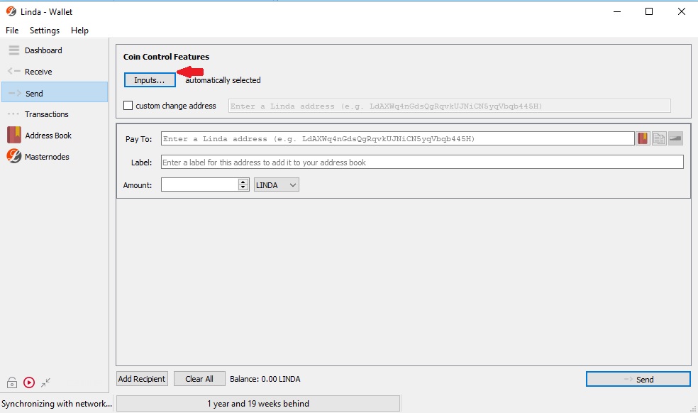 Selecting inputs for dust control in LindaCoin