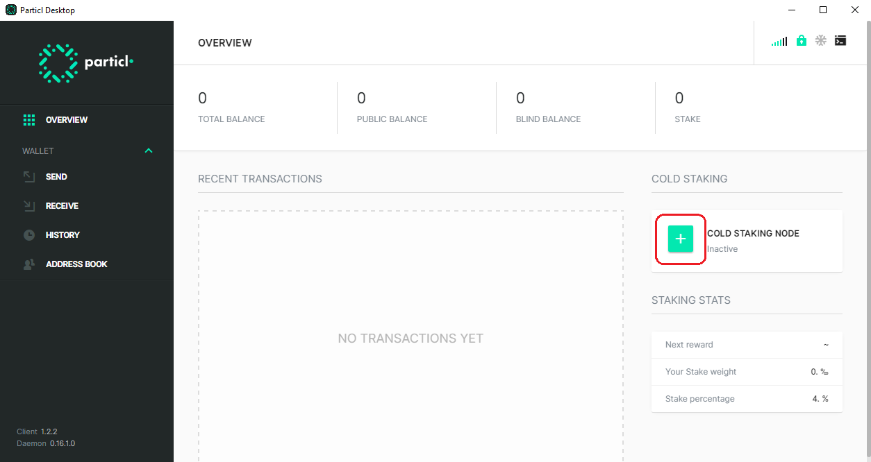 Creating a cold staking node in the Particl Desktop wallet 