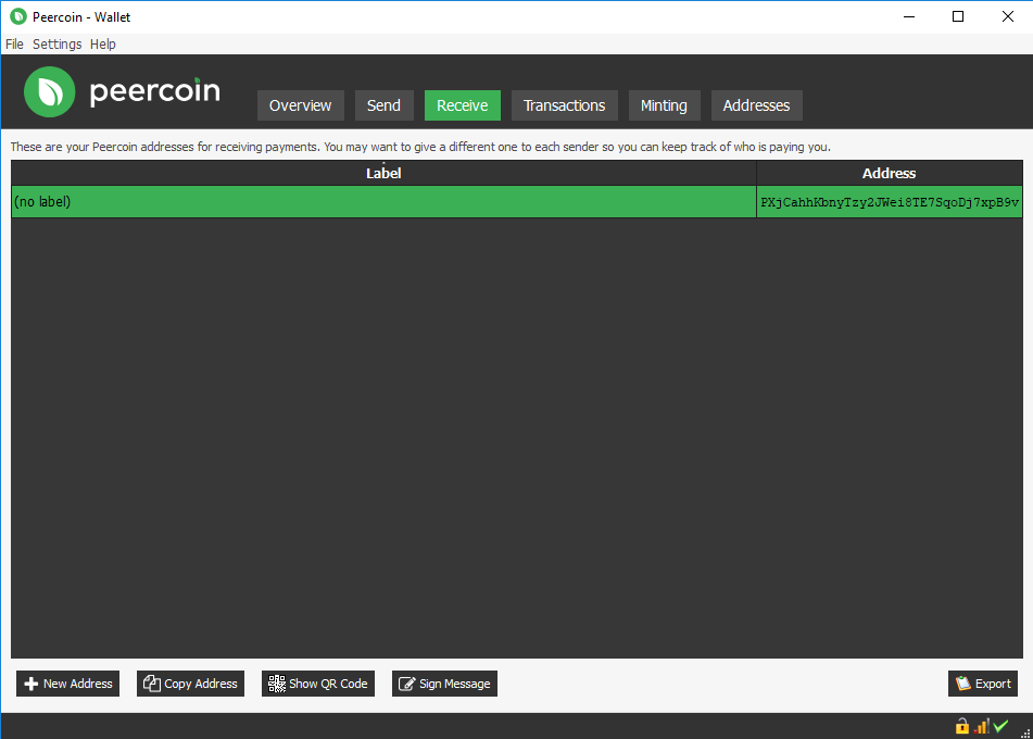 Creating a wallet address in Peercoin